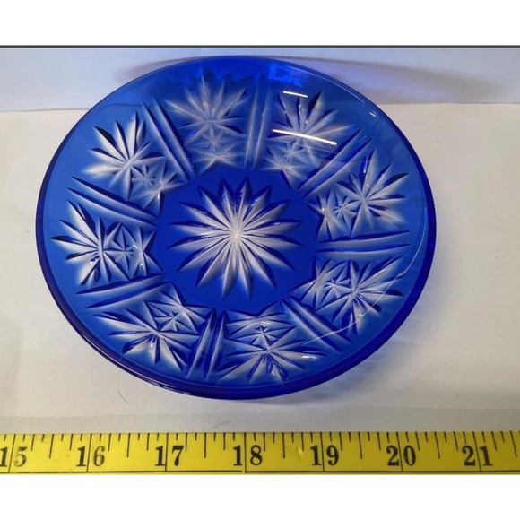 Bohemia Cobalt Blue Bowl Cut Fans, Stars & Criss Cross 5 5/8" x 1" Set of 6 - Picture 2 of 4